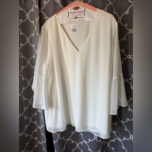 Calvin Klein Women's Cream V-Neck Blouse